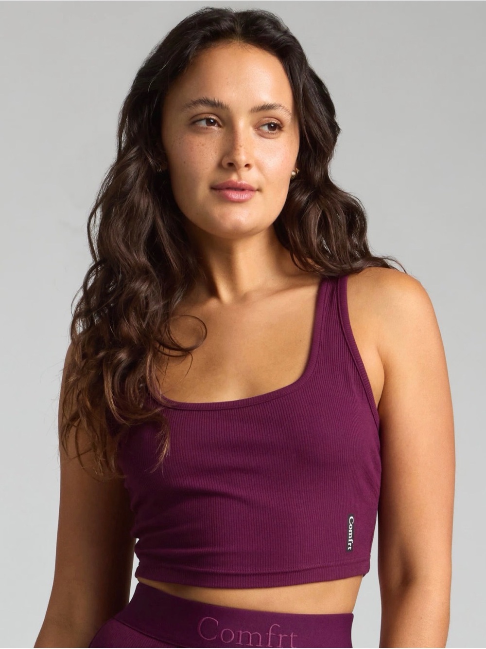 Comfrt Ribbed Contour Cropped Tank M Plum